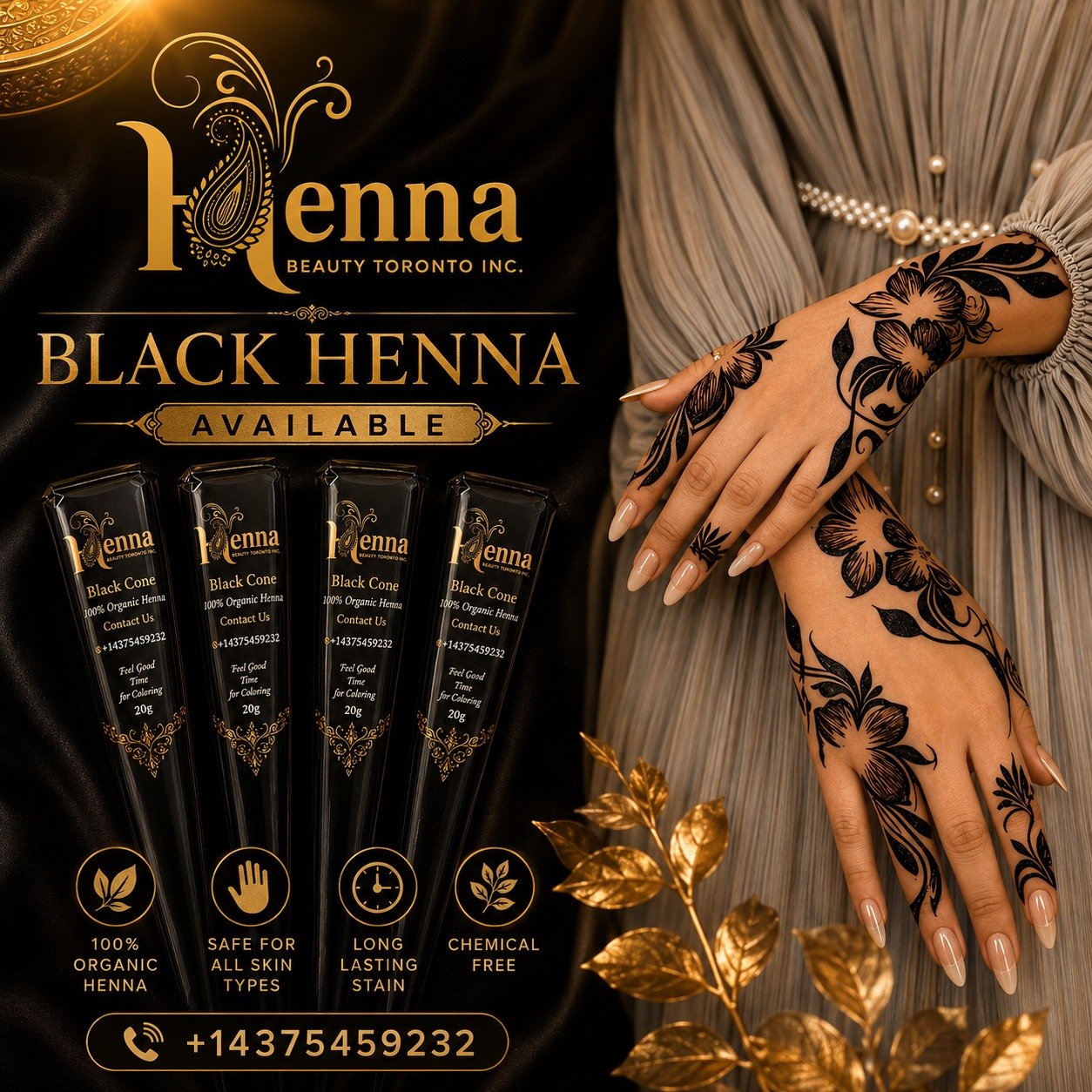 Black henna body art design